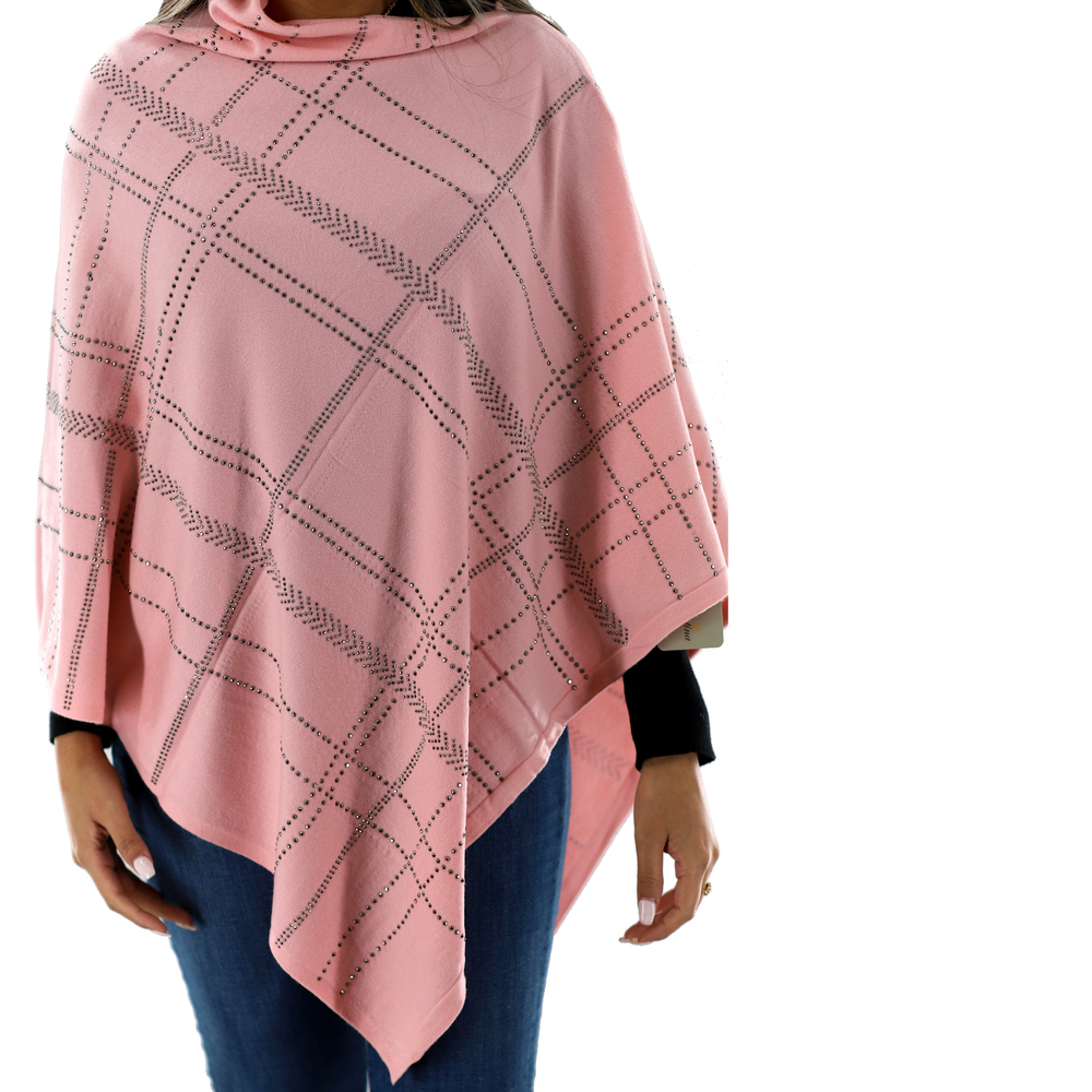 La Fiorentina Knitted Poncho with Embellished Detail - Pink